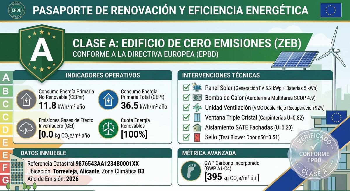 Modelo pasaporte calificación energética A, la máxima en la UE