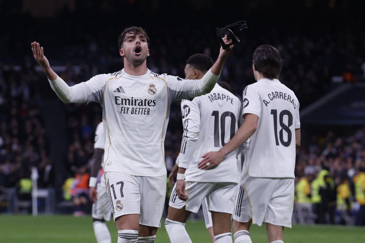 Asencio celebra su gol contra el Levante.