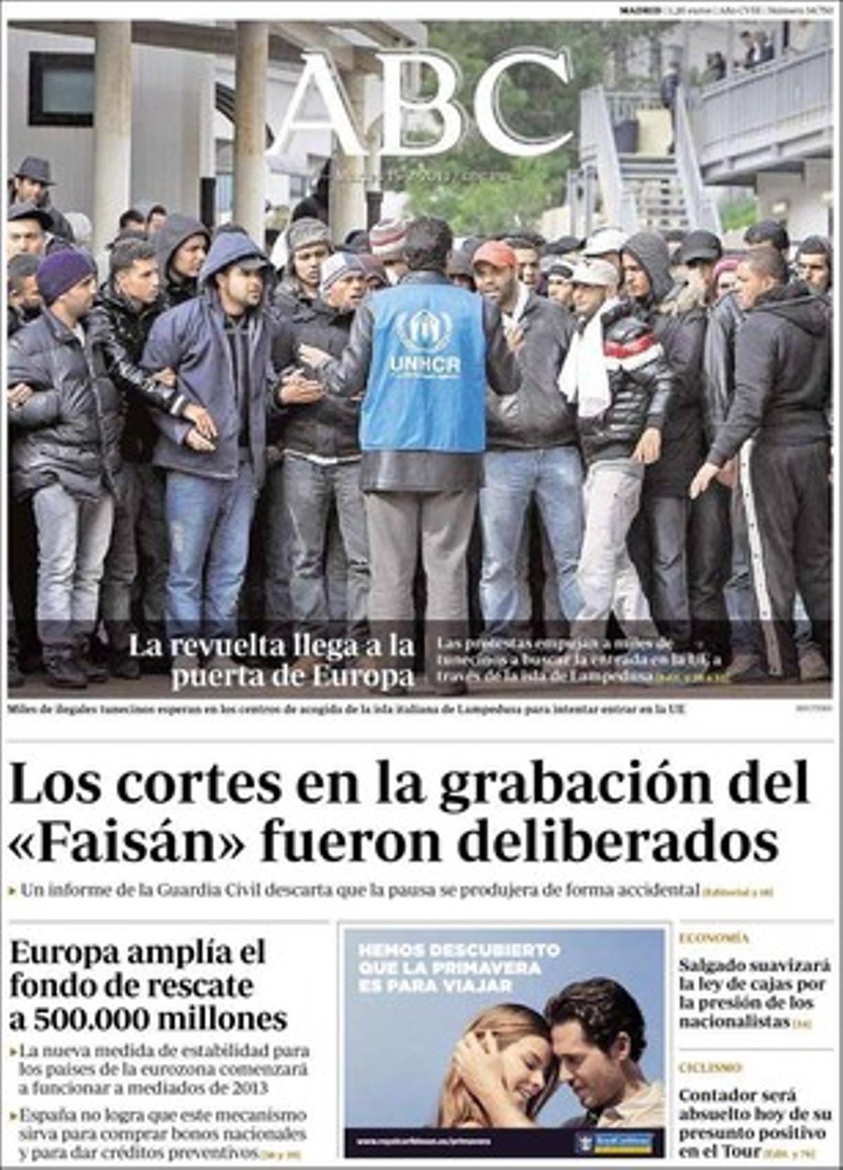 A dins, ’Abc’ també destaca que creix la dependència d’Espanya del gas algerià, ja que el gasoducte Medgaz, que ja s’ha acabat de construir, facilitarà fins al 45% del proveïment, que el Govern espanyol flexibilitzarà les exigències a les caixes davant la pressió de CiU i PNB, i que Espanya s’estimba fins al lloc 42 en el rànquing de competitivitat.