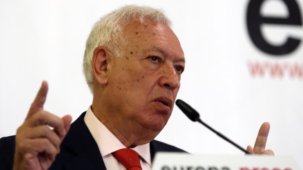 El ministro Margallo, en un desayuno informativo a principios de julio de este año.