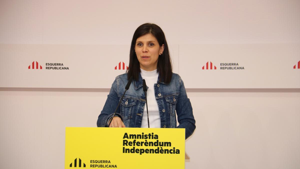 La portaveu d&#039;ERC, Marta Vilalta, en roda de premsa des de la seu del partit