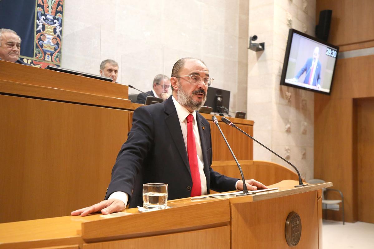 El presidente Lambán, durante una intervención en el debate del estado de la comunidad, este viernes