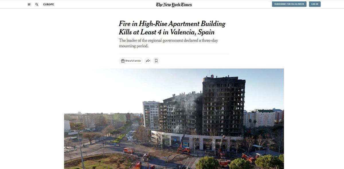 Noticia web del New York Times.