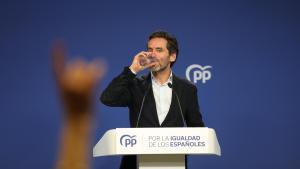 Borja Sémper, en la rueda de prensa este lunes en la sede de Génova