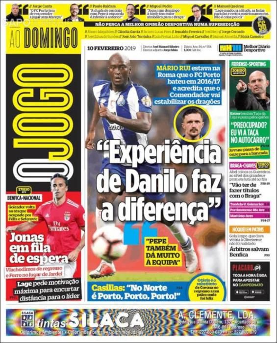 Portada O JOGO domingo 10 de febrero 2019