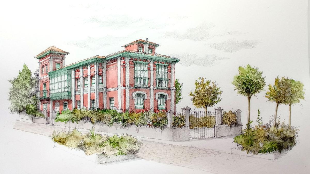 Pluma y acuarela de la casa de La Solana por Adriana Asman, arquitecta ilustradora.