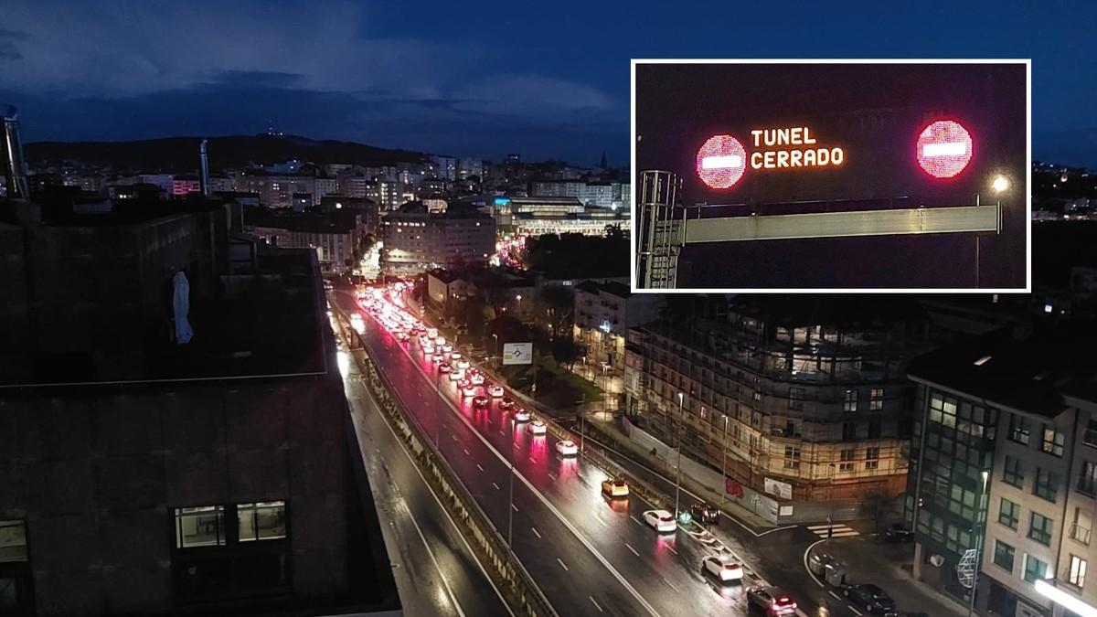 Situación del tráfico esta mañána en Santiago por el cierre del túnel del Hórreo