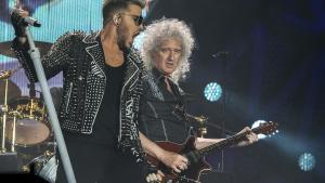 Queen, con Adam Lambert como vocalista, y Brian May, en mayo del 2016 en Barcelona.