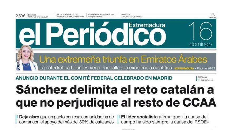 Esta es la portada de EL PERIÓDICO EXTREMADURA correspondiente al día 16 de febrero del 2020