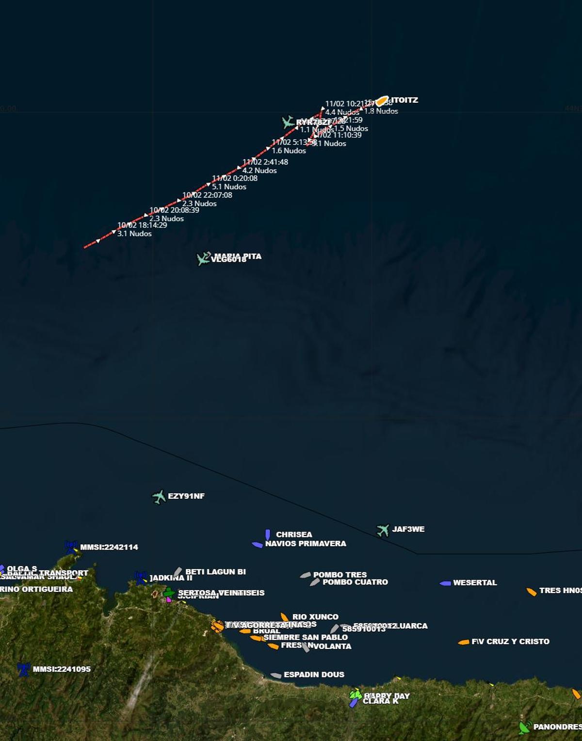 Deriva del «Itoitz» en las últimas horas