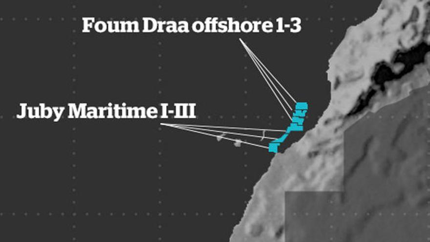 Mapa de operaciones previstas por la compañía Cairn en Marruecos.