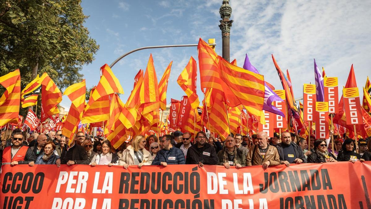 Manifestación en favor de la reducción de jornada en Barcelona.