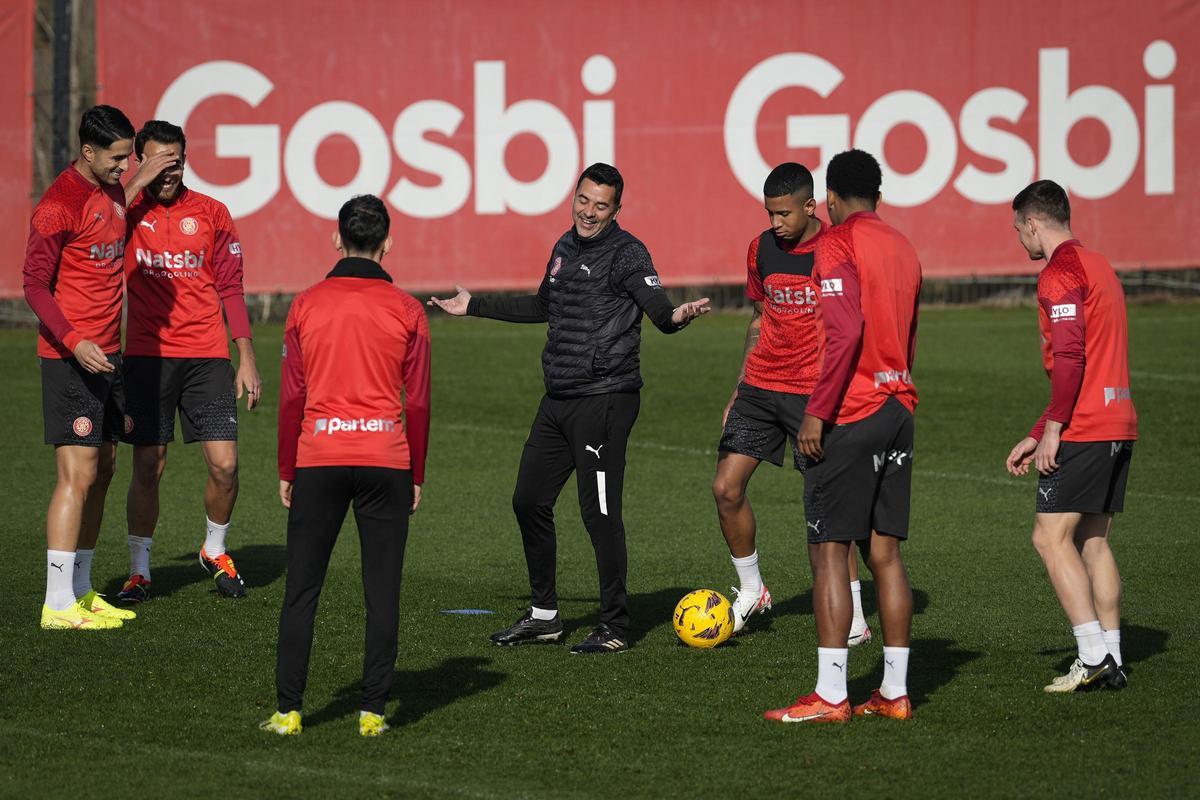 Entrenamiento del Girona previo a su visita al Bernabéu.