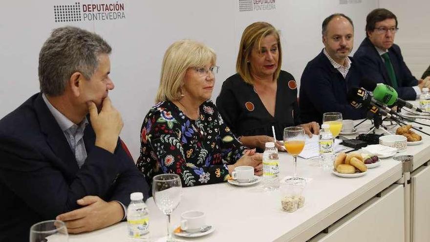 Santos Héctor, Abelairas, Silva, Regades y López Font, ayer, en la sede local de la Diputación. // R. Grobas