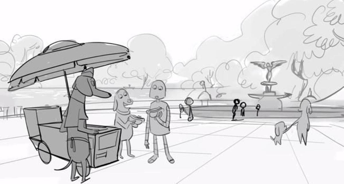 'Storyboard' elaborado por Maca Gil de una de las escenas de la película de Pablo Berger 'Robot Dreams '.