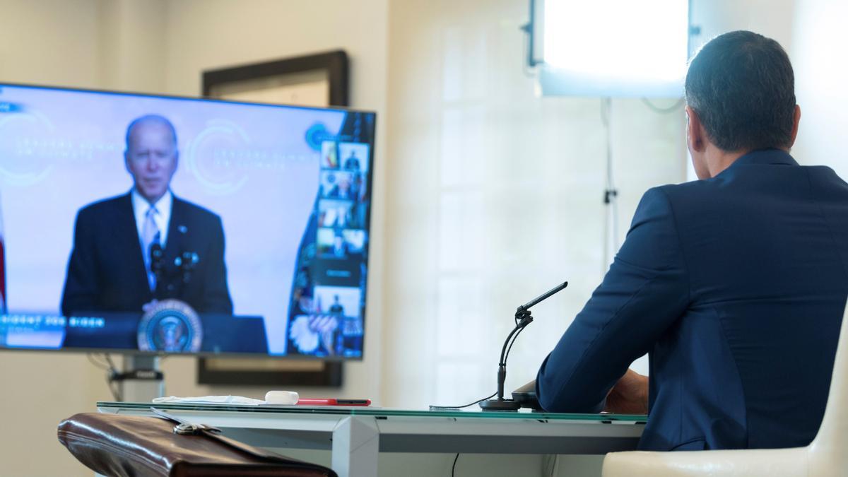 El presidente del Gobierno, Pedro Sánchez, durante su intervención en la cumbre de líderes mundiales por el clima.