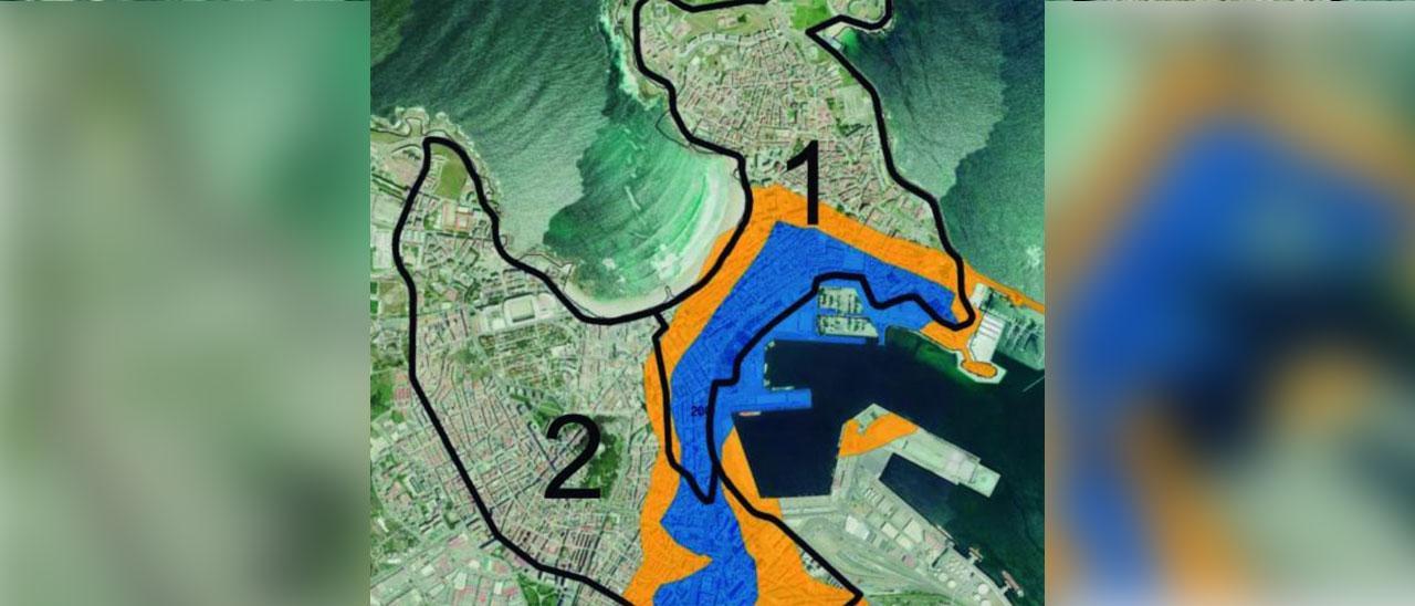 Delimitación de la Zona de Bajas Emisiones de A Coruña. La zona 1 será la de mayor restricción al tráfico y está limitada por Rubine-plaza de Pontevedra-Juan Flórez e inicio de Alfonso Molina. La zona 2 está delimitada por la ronda de Outeiro desde el Millennium hasta la avenida del Ejército. |