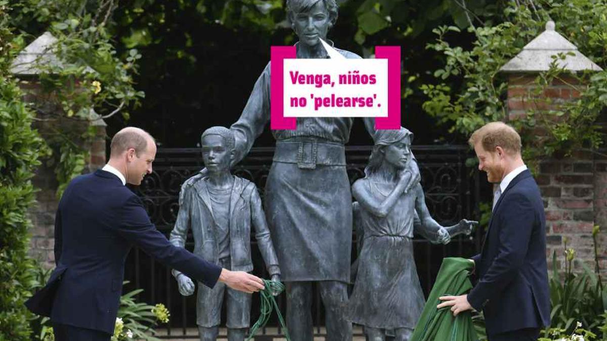 Lady Di en estatua, frente a sus hijos, Guillermo y Harry