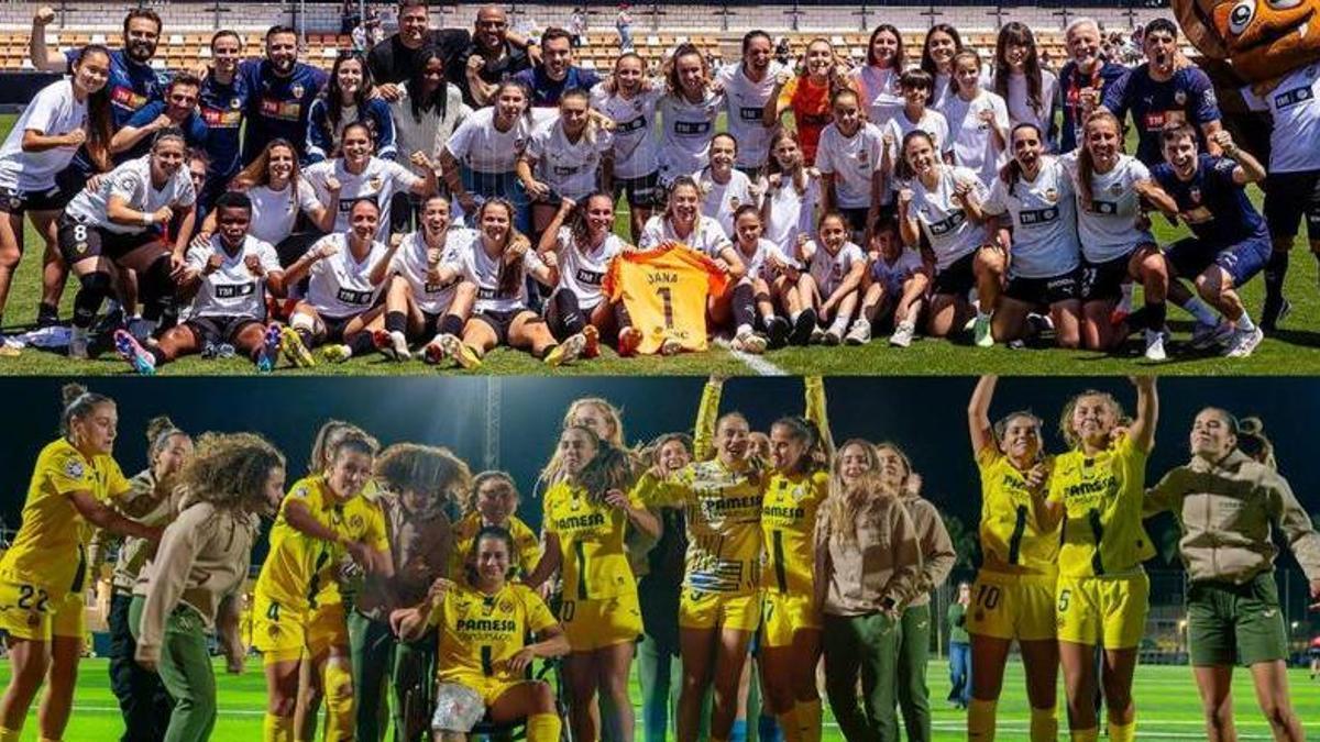 El Villarreal CF celebra el pase a la final por el ascenso a la Liga F
