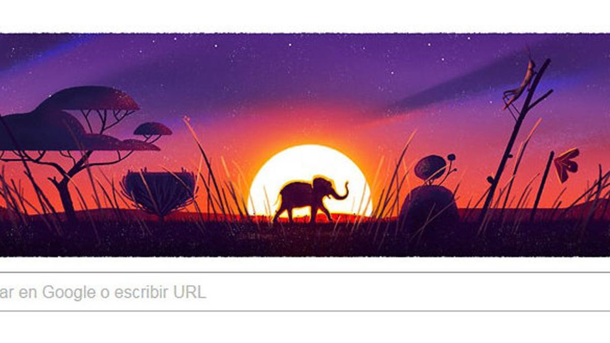 Un elefante en la sabana, una de las imágenes del doodle de Google dedicado al Día de la Tierra.