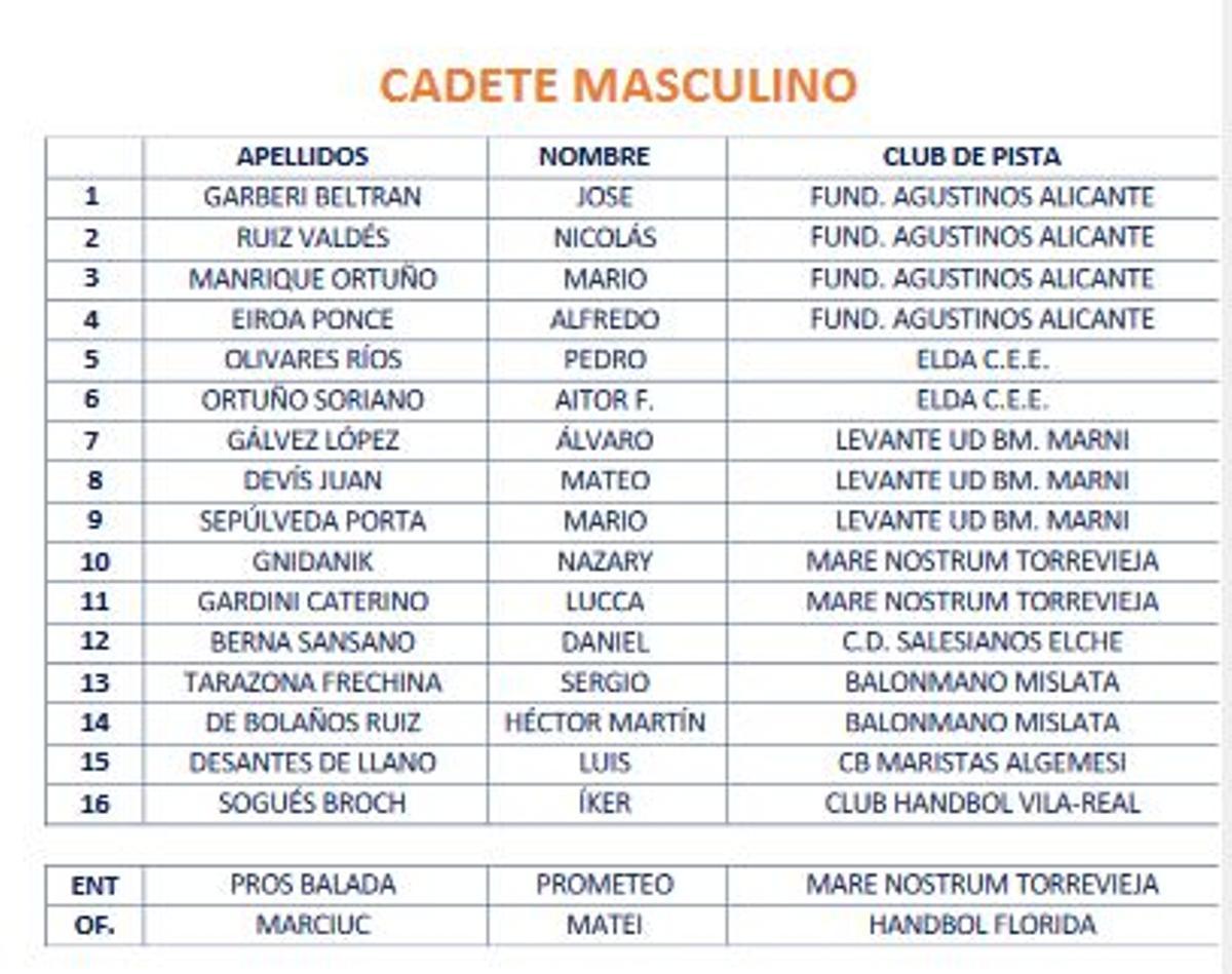 Jugadores y cuerpo técnico de la selección Cadete masculina de la Comunitat Valenciana.