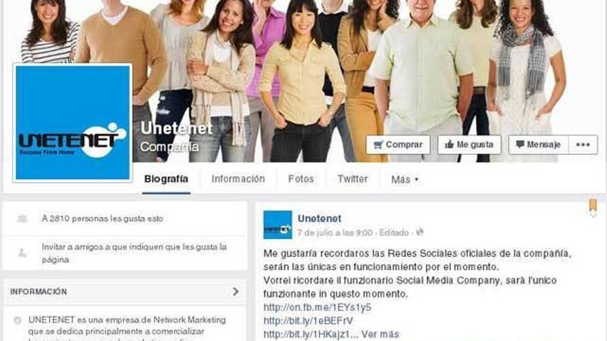El perfil de la empresa Unetenet en la red social Facebook.