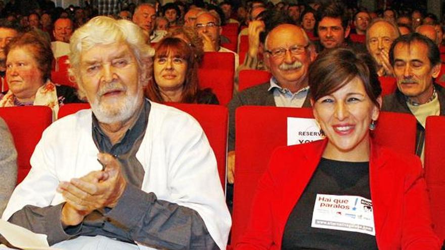 Xosé Manuel Beiras y Yolanda Díaz, durante el mitin de hoy en Vigo. //