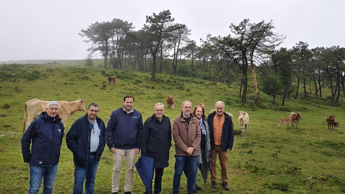 Balseiros y Reguera junto al alcalde de Cerdedo Cotobade, Jorge Cubela, visitando el nuevo pastizal.