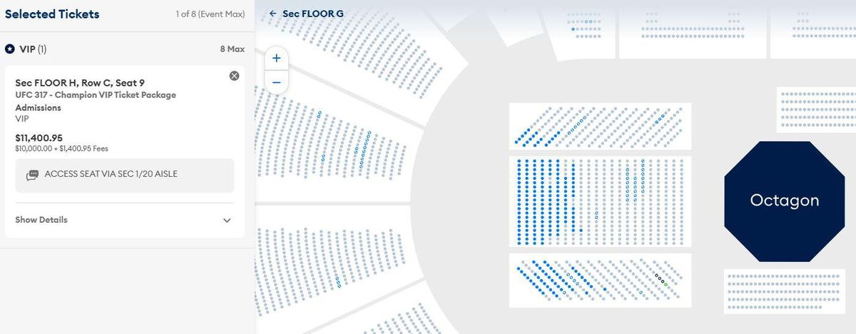 Una de las entradas más caras para ver el Topuria Oliveira