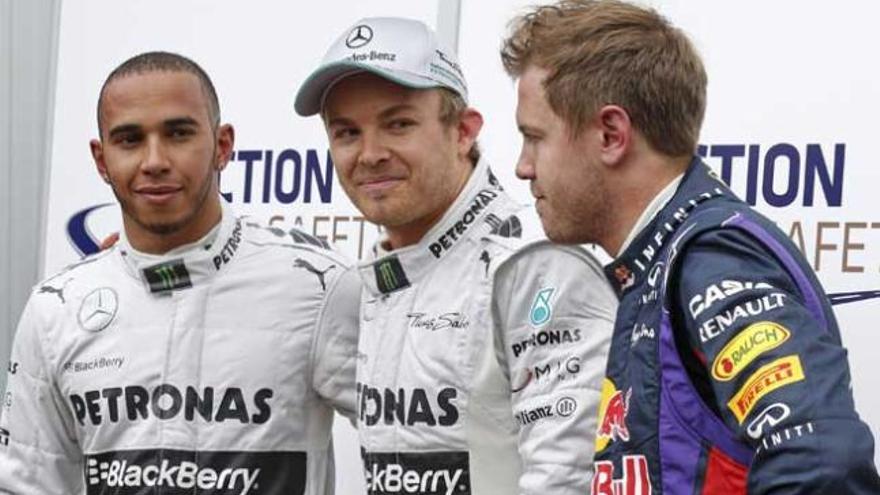 Hamilton, Rosberg y Vettel.