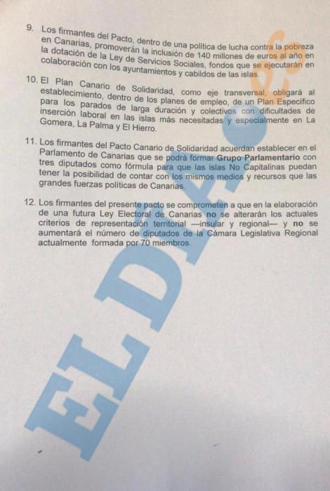 Anexo al pacto para el 'Gobierno de Cambio' de la X legislatura