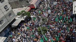 Seguidores de Hamas celebran la tregua con Israel.