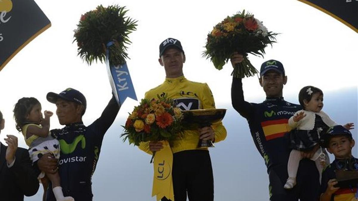 El podio del Tour, con Froome junto a Nairo y Valverde