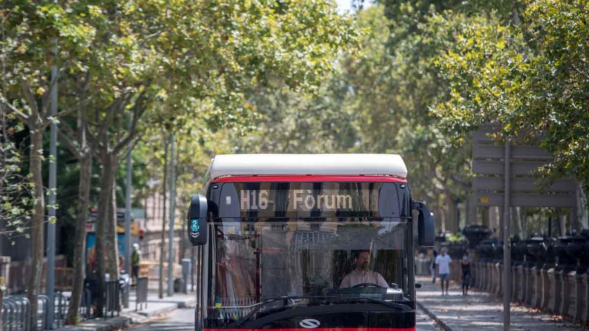 Un autobús H16 circulando por el paseo de Lluís Companys, en Barcelona