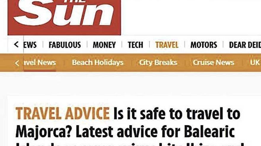 La noticia de &#039;The Sun&#039; sobre Mallorca publicada el lunes.