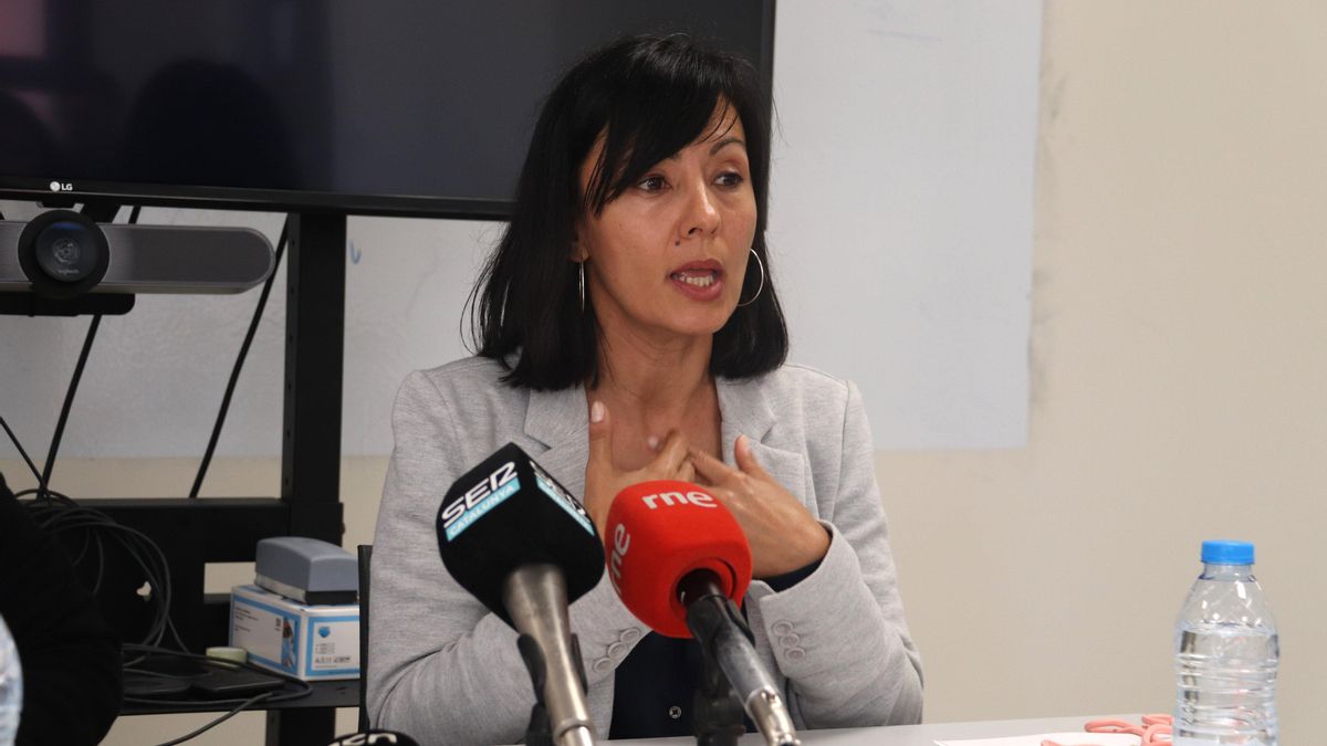 La secretària general de CCOO a Girona, Belén López, en una roda de premsa