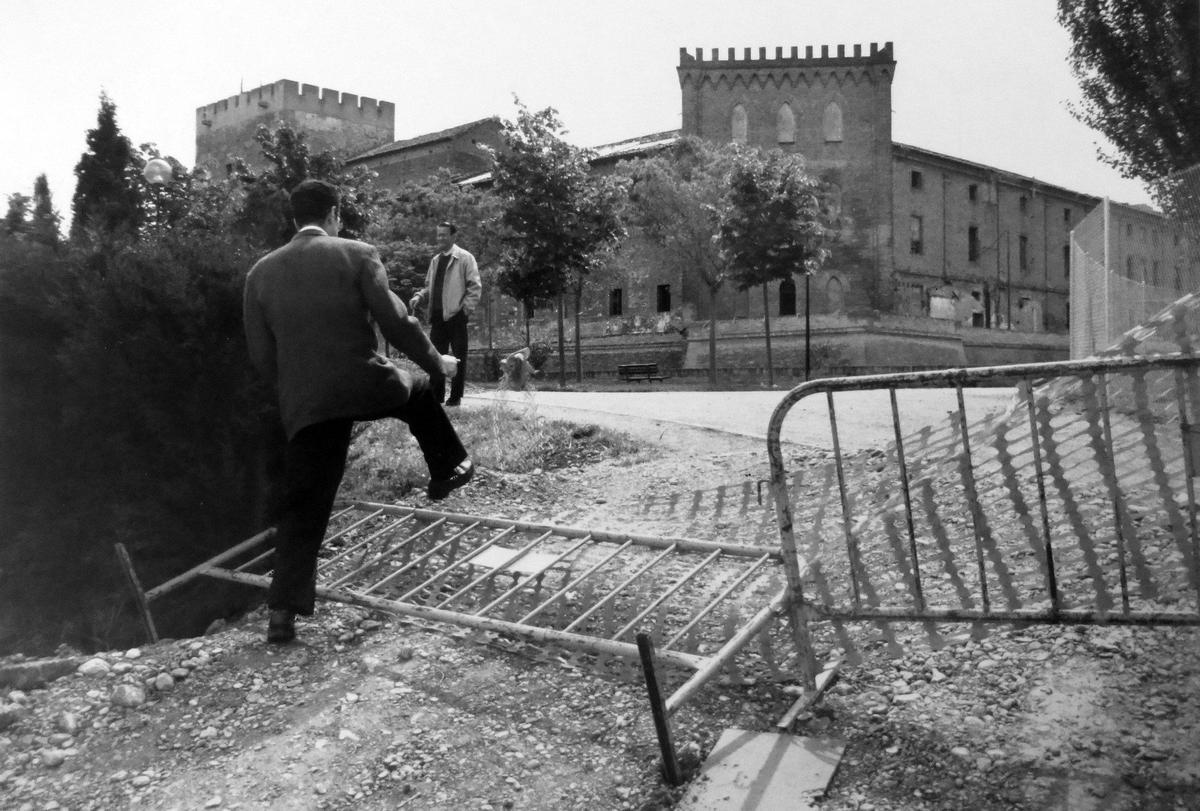 Obras en el palacio de las Cortes de Aragón en el año 1993.