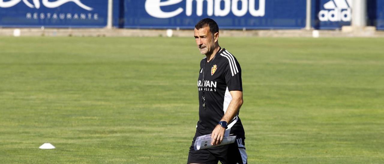 Carcedo, durante un entrenamiento del Real Zaragoza esta pretemporada.