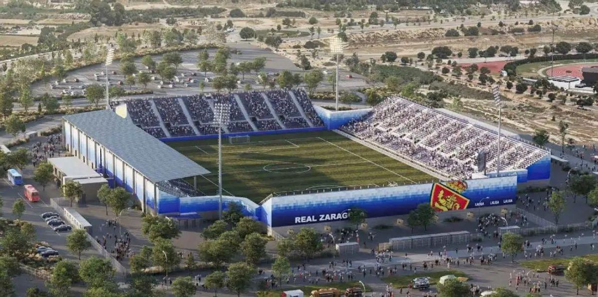 Recreación del proyecto del estadio modular que presentaron Nüssli y MLN antes de las obras.