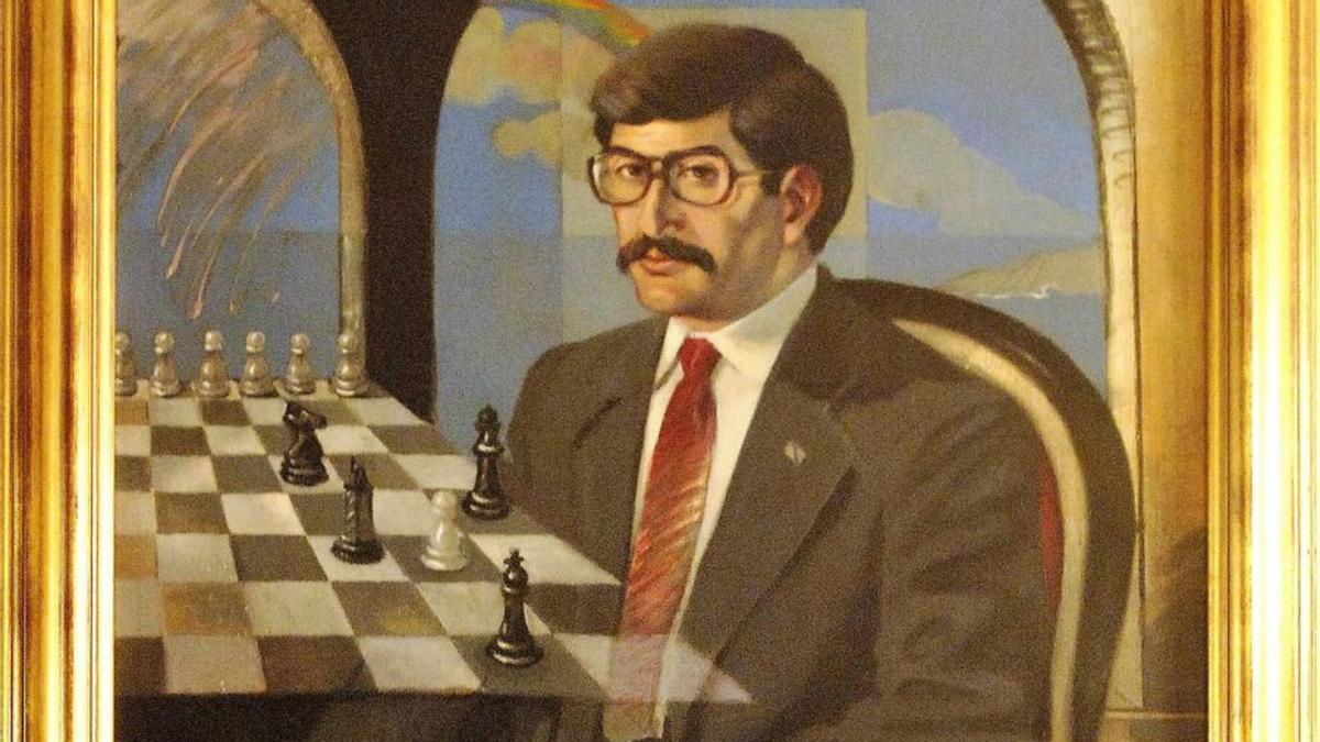 Cuadro de Domingos Merino con un ajedrez en María Pita.   | // F.M.