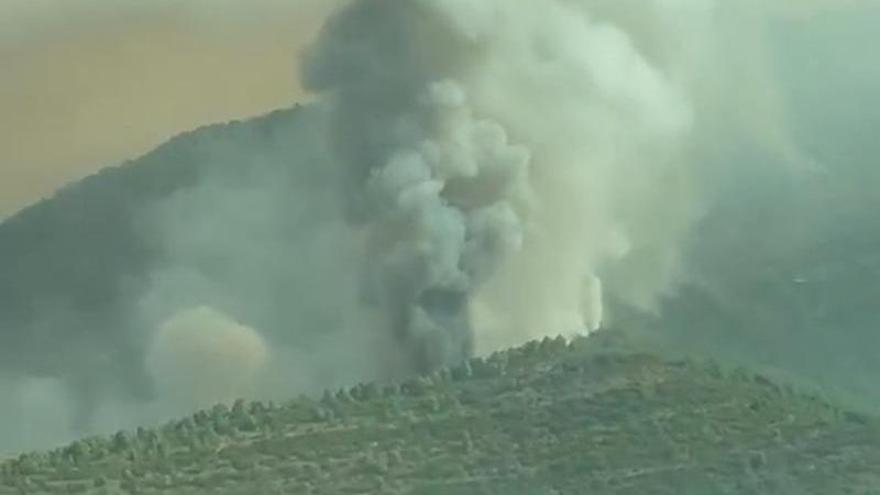 En vídeo | Una impresionante columna de humo asciende al cielo por el flanco derecho del incendio