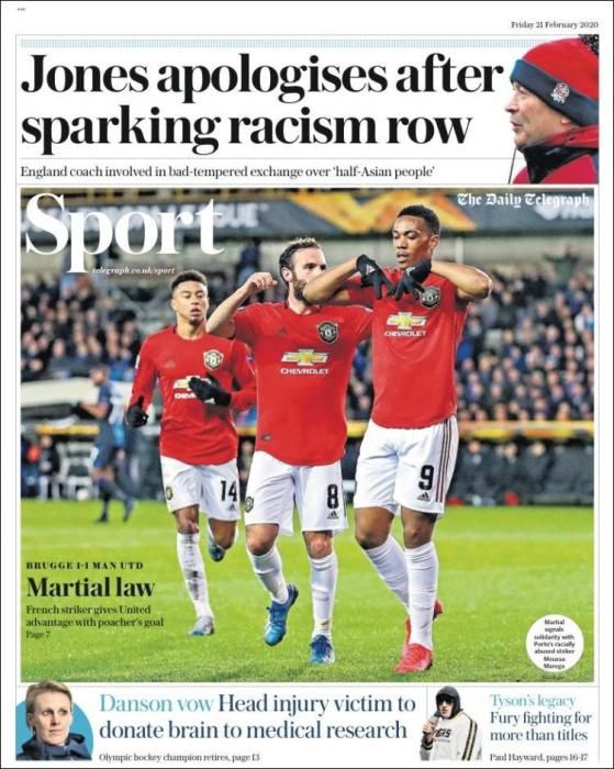 Portada TELEGRAPH SPORT viernes 21 febrero 2020