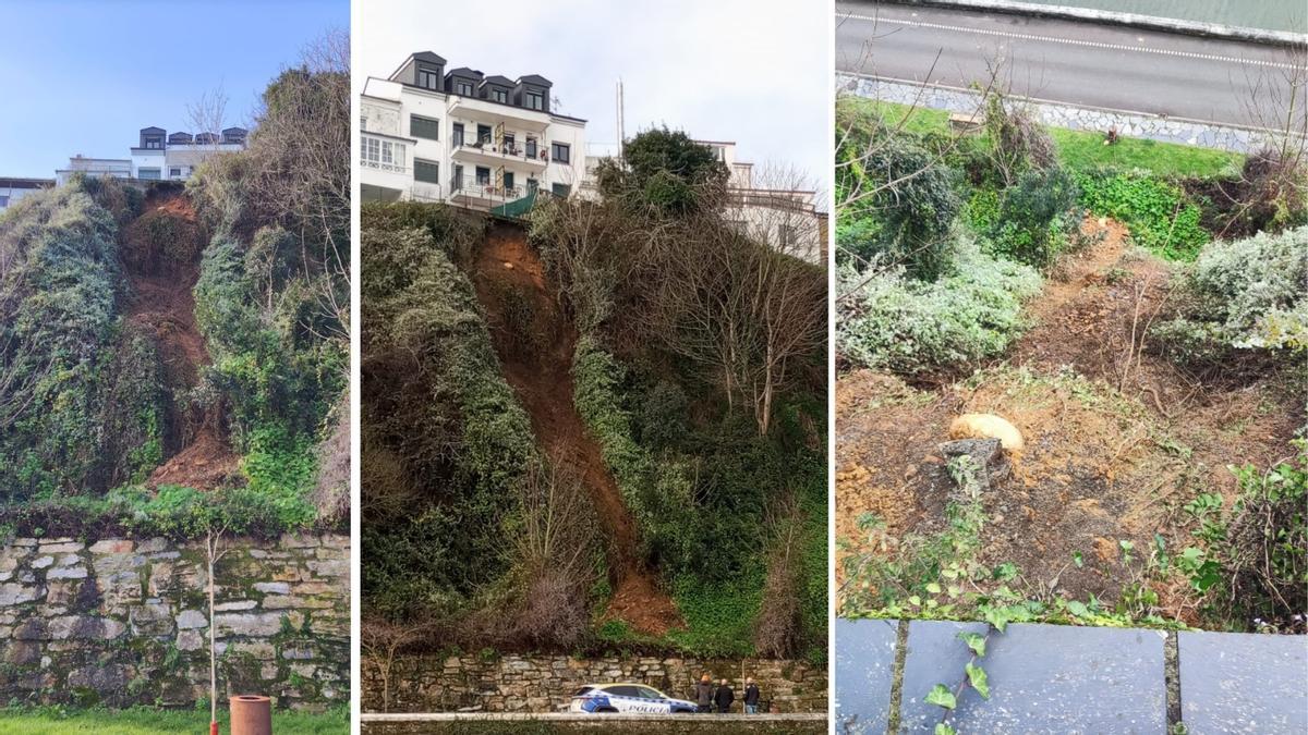 Tres vistas del derrumbe en La Mirandilla.