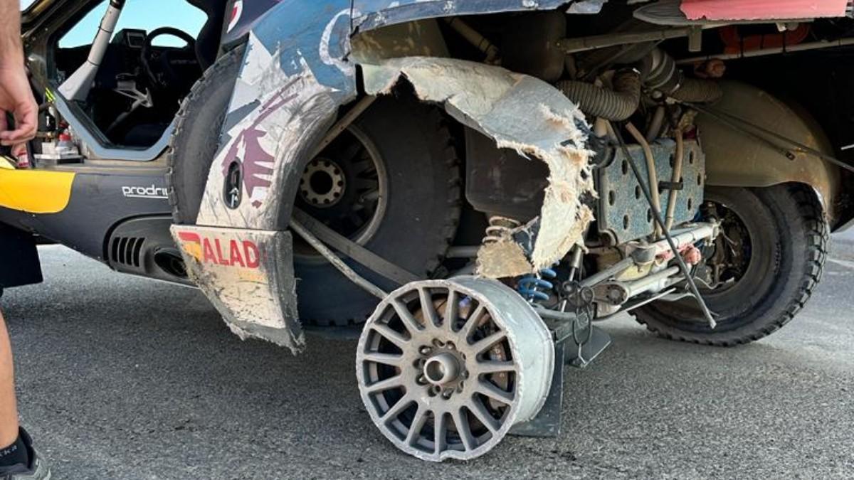 Así quedó la llanta del coche de Al-Attiyah en el tramo final de la 3ª etapa