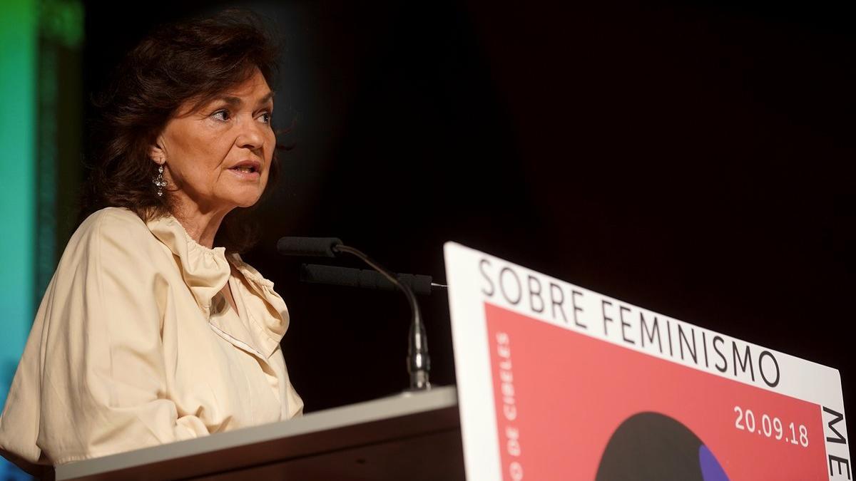 La vicepresidenta primera del Gobierno, Carmen Calvo, en un acto del 2018