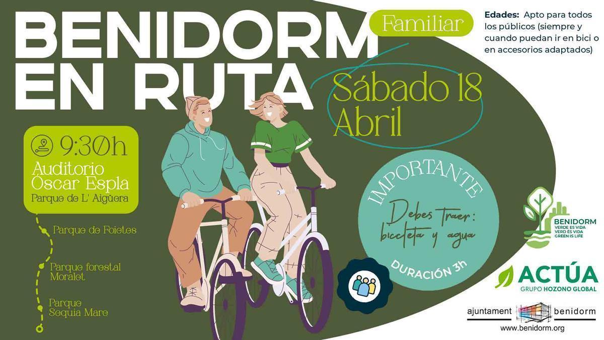 Cartel anunciador de la ruta del 18 de abril en Benidorm.