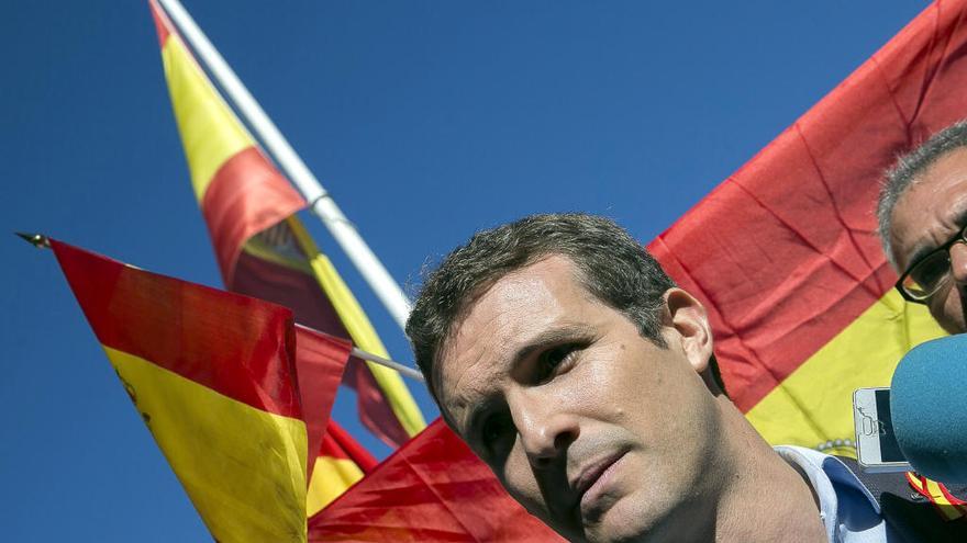 El vicesecretari de comunicació del PP, Pablo Casado, en la concentració en defensa de la unitat d&#039;Espanya a Madrid el 7 d&#039;octubre