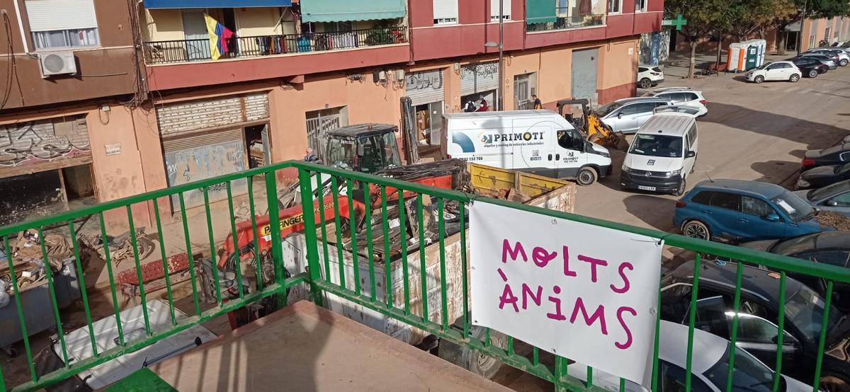 Carteles de ánimo osbre la pasarela de Alfafar- Benetússer.