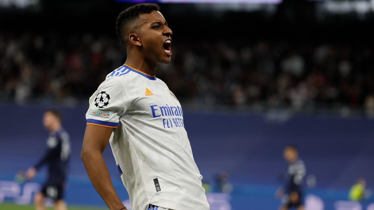 Rodrygo celebra uno de los goles ante el City