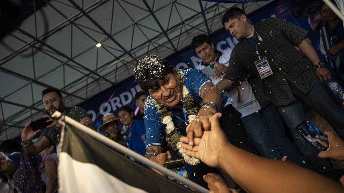 El expresidente de Bolivia Evo Morales, durante un acto de campaña este miércoles en Cochabamba.